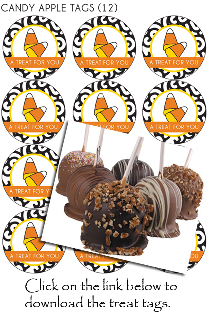 caramel apples, treat tags, Halloween treats, Halloween decor